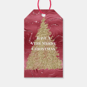 Red Marble Gold Glitzer Weihnachtsbaum Geschenkanhänger