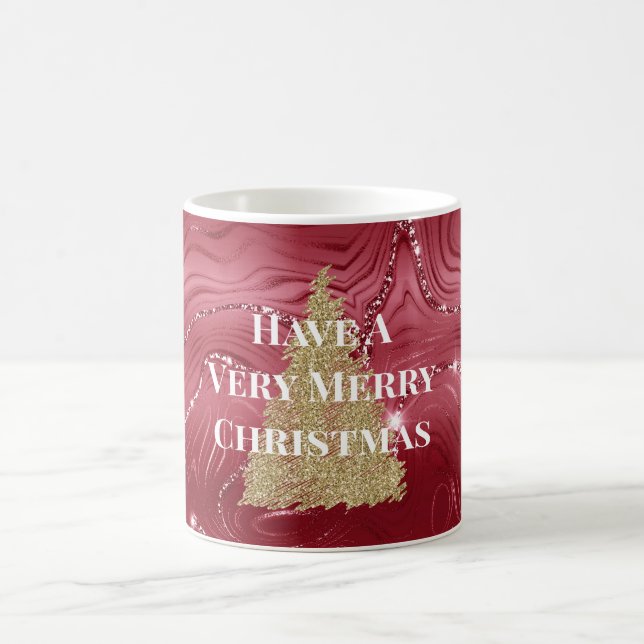 Red Marble Gold Glitzer Weihnachtsbaum Kaffeetasse (Mittel)