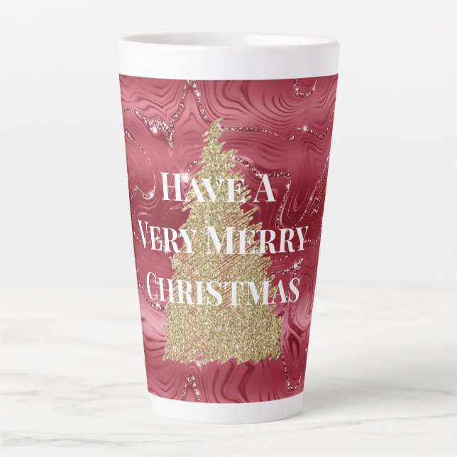 Red Marble Gold Glitzer Weihnachtsbaum Milchtasse (Vorderseite)