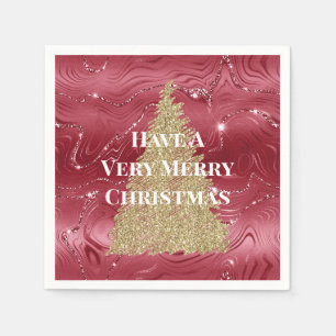 Red Marble Gold Glitzer Weihnachtsbaum Serviette