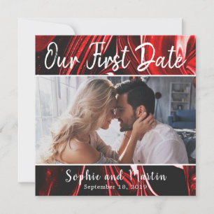 Red Marble Unsere erste Date Foto Couple Card Dankeskarte
