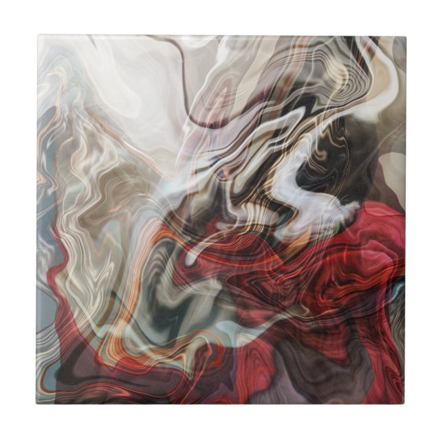 Red Marbled Abstract Design Fliese (Vorderseite)