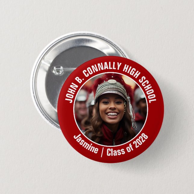 Red Marching Band Foto High School Brag Button (Vorne & Hinten)