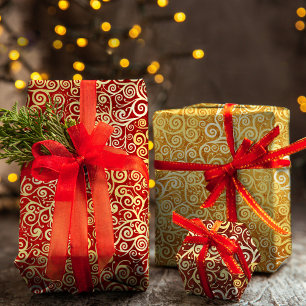 Red Maroon & Gold Wirbel Pattern Boho Weihnachten Geschenkpapier Set