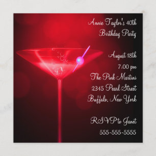 Red Martini Frauen 40. Geburtstag Party Einladung