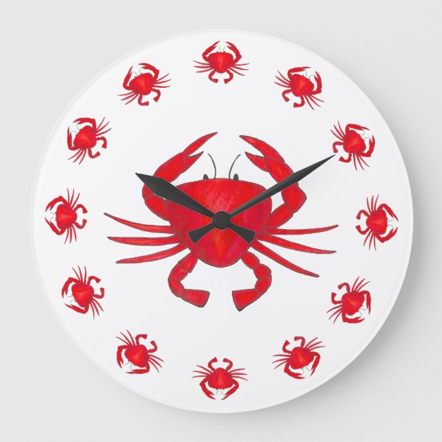 Red Maryland Crab Beach House Schlafzimmer Badezim Große Wanduhr (Vorderseite)