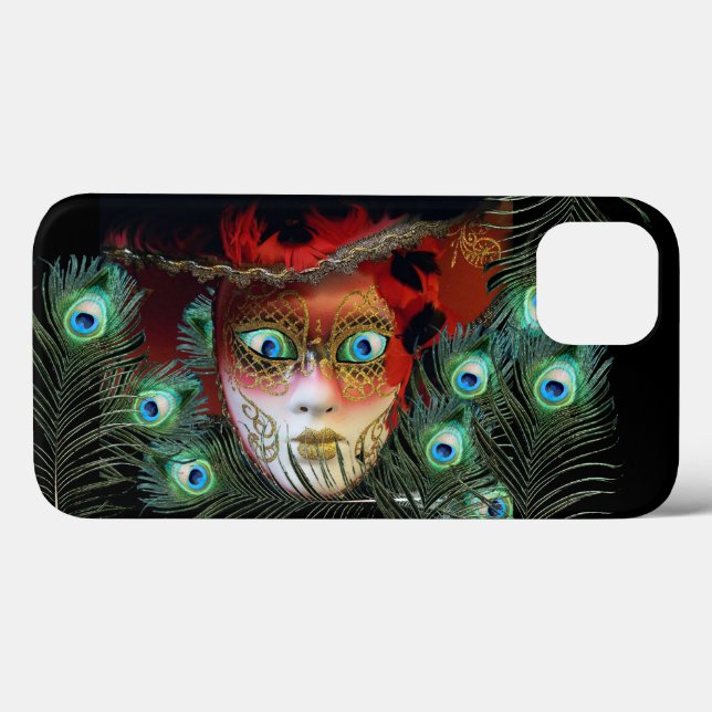 RED MASK with PEACOCK FEATHERS MASQUERADE PARTY Case-Mate iPhone Hülle (Rückseite (Horizontal))