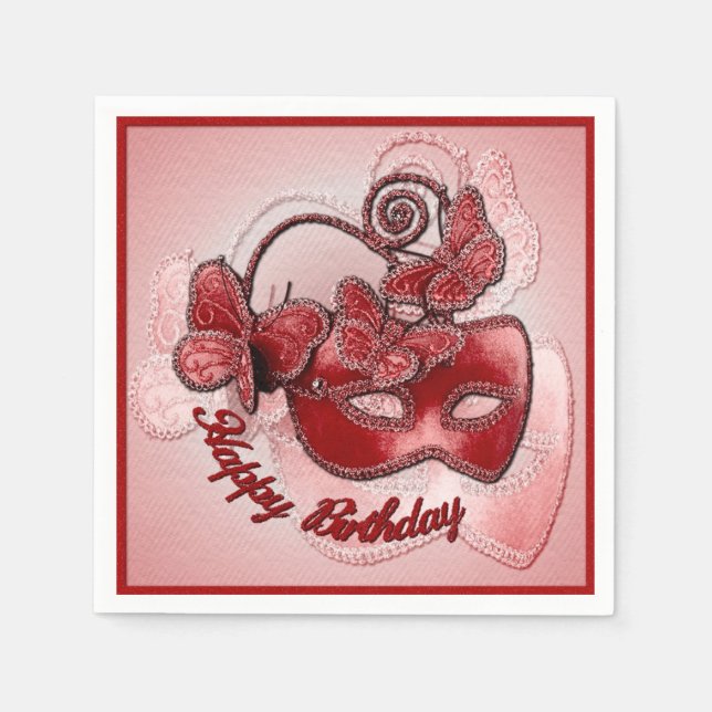 Red Masquerade Mask Birthday Napkins Serviette (Vorderseite)