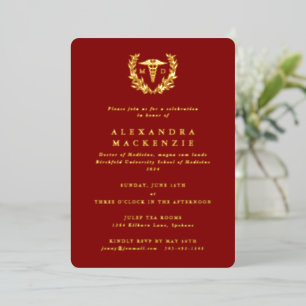 Red MD Caduceus + Laurel Wreath Abschluss Folieneinladung