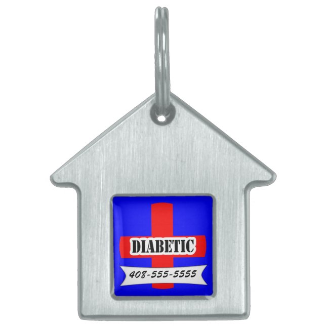 Red Median Alert Diabetic Pet Name Template Pet Tiermarke (Vorderseite)