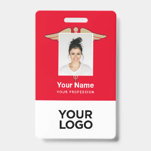 Red Medical Employee Doctor Nurse Foto Name ID Ausweis