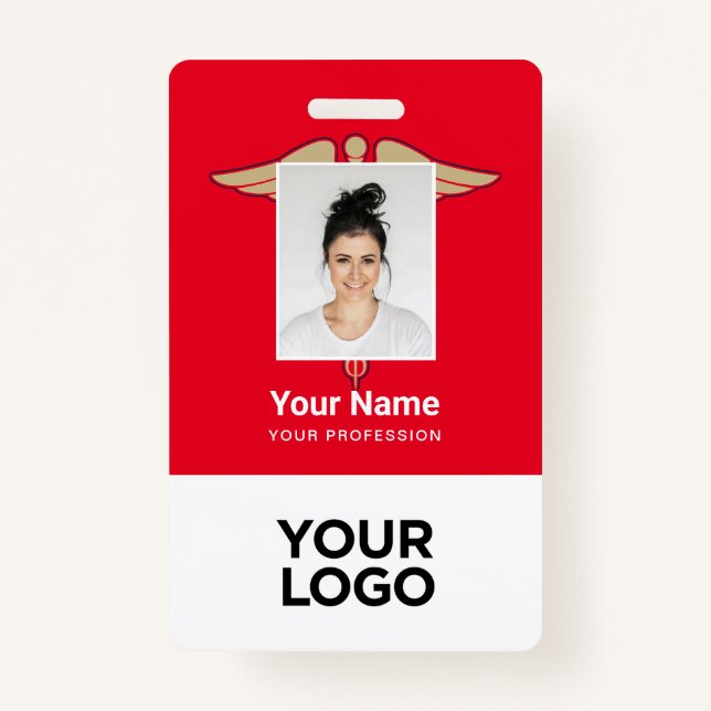Red Medical Employee Doctor Nurse Foto Name ID Ausweis (Vorderseite)