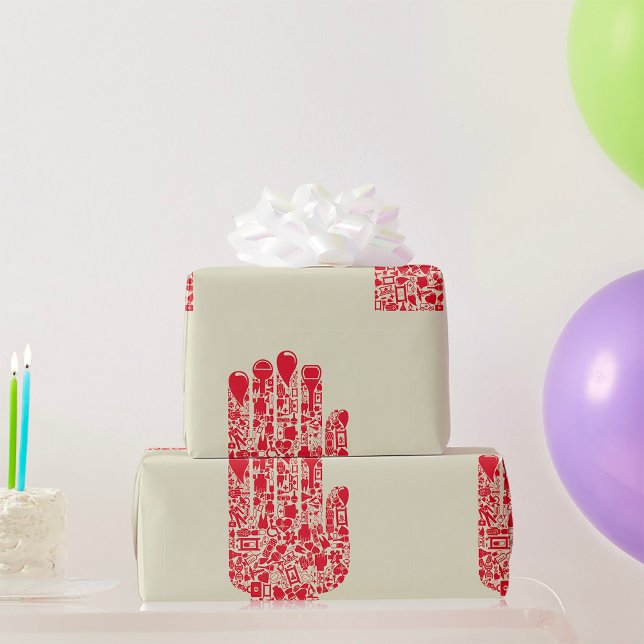 Red Medical Hand Symbol Healthcare Geschenkpapier (Von Creator hochgeladen)