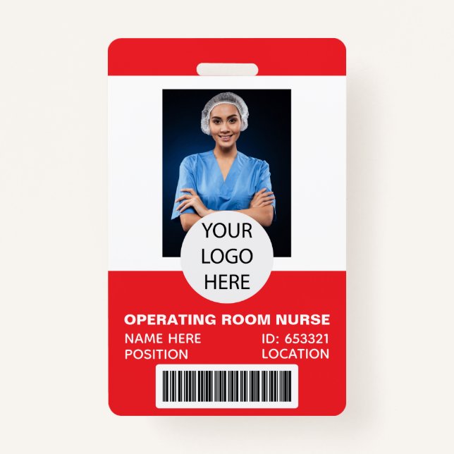 Red Medical Operating Room Nurse Foto ID Ausweis (Vorderseite)