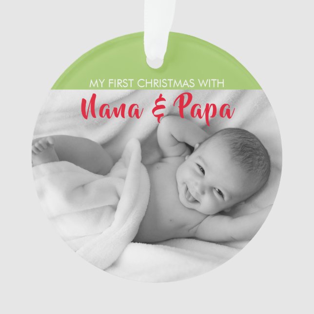 Red| Meine ersten Weihnachten mit Nana und Papa|Fo Ornament (Vorderseite)