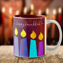 Red Menorah Candles Happy Hanukkah Skript Bold