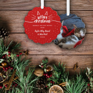 Red Meowa Christmas Cat Foto Weihnachten Ornament Karte