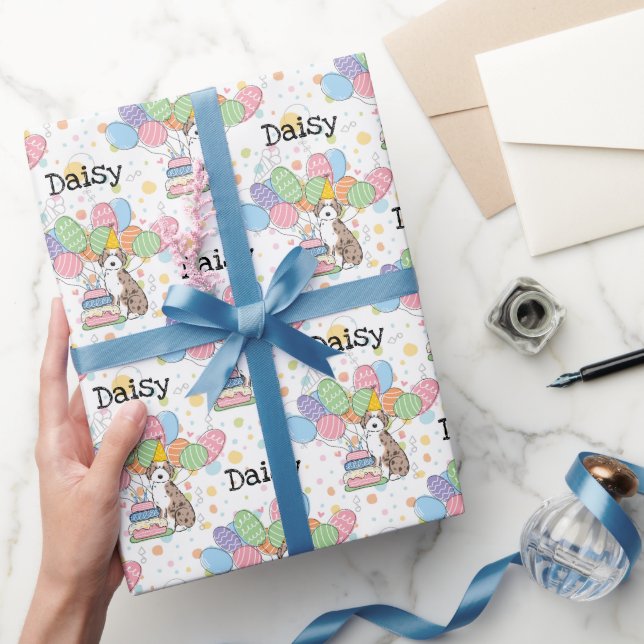 Red Merle Aussiedoodle Dog Birthday Party Geschenkpapier (Schenken)