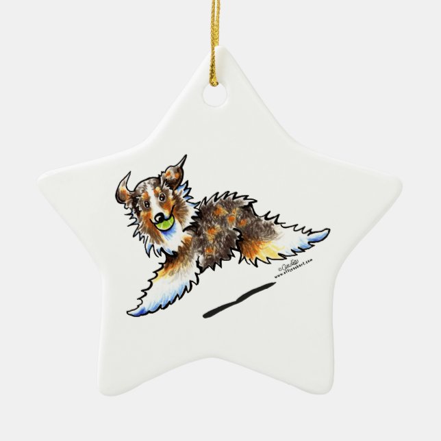 Red Merle Australian Shepherd Lasse Play Keramik Ornament (Vorne)