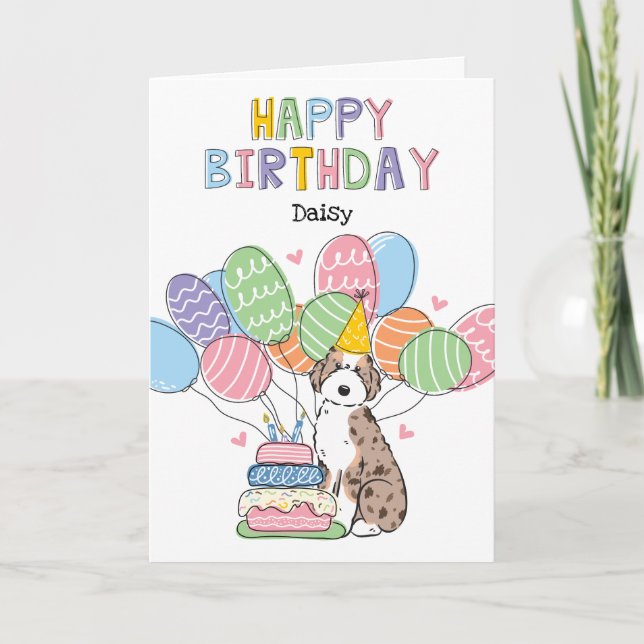 Red Merle Tan Aussiedoodle Dog Happy Birthday Karte (Vorderseite)