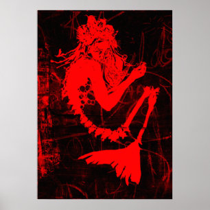 Red Mermaid Skeleton Poster