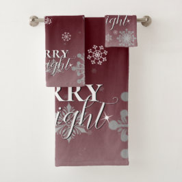 Red Merry and Bright Snowflakes Weihnachten Badhandtuch Set