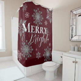 Red Merry and Bright Snowflakes Weihnachten Duschvorhang
