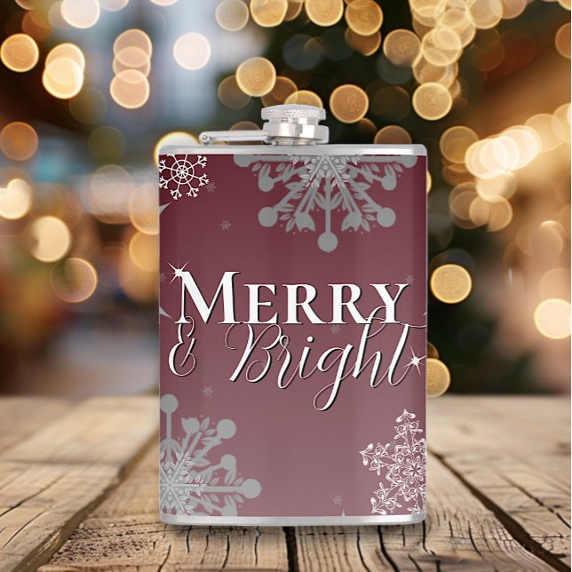 Red Merry and Bright Snowflakes Weihnachten Flachmann (Red Merry and Bright Snowflakes Christmas Flask)