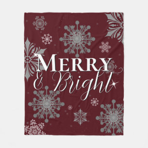 Red Merry and Bright Snowflakes Weihnachten Fleecedecke