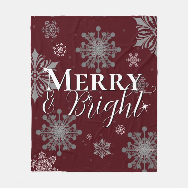 Red Merry and Bright Snowflakes Weihnachten Fleecedecke (Vorderseite)