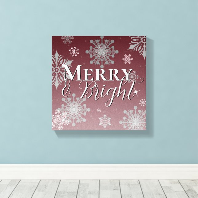 Red Merry and Bright Snowflakes Weihnachten Leinwanddruck (Insitu (Holzboden))