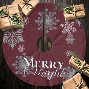 Red Merry and Bright Snowflakes Weihnachten Polyester Weihnachtsbaumdecke