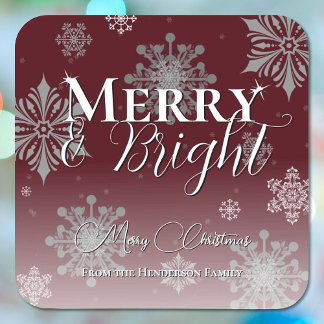 Red Merry and Bright Snowflakes Weihnachten Quadratischer Aufkleber