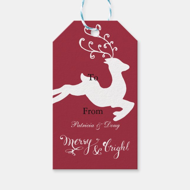 Red Merry Bright Christmas Reindeer Geschenkanhänger (Vorderseite)