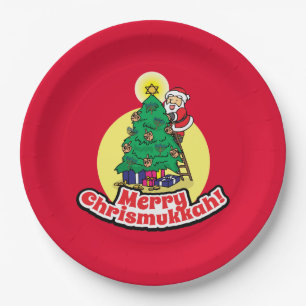 Red Merry Chrismukkah mit Santa Pappteller