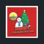 Red Merry Chrismukkah mit Snowman und Menorah Serviette<br><div class="desc">Fügen Sie unser lustiges Snowman,  Menorah und Weihnachtsbaumdesign mit einem roten Hintergrund Ihrem Chrismukkah Party in diesem Jahr hinzu.</div>