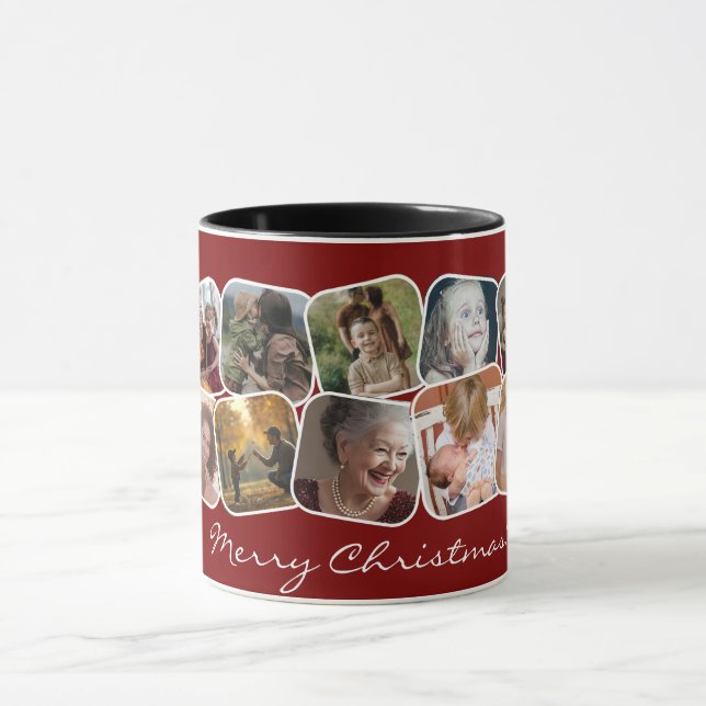 Red Merry Christmas 10 Foto Collage Tasse (Zentrum)