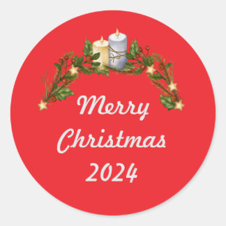 Red Merry Christmas 2024 Runder Aufkleber
