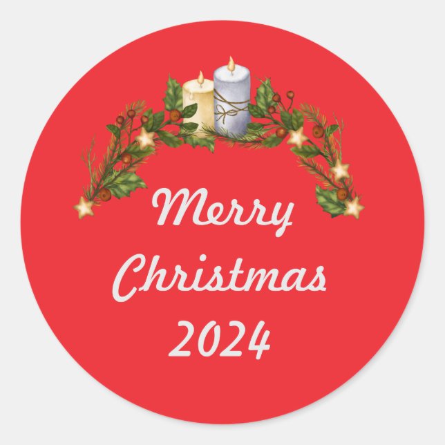 Red Merry Christmas 2024 Runder Aufkleber (Vorderseite)