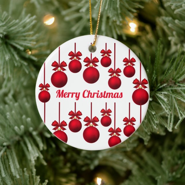 Red Merry Christmas Baubles Circle Ornament (Baum)