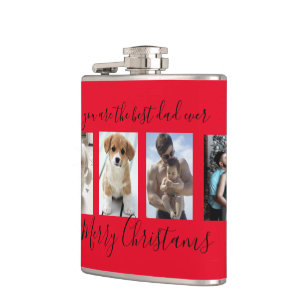 Red Merry Christmas Best Vater je Foto Collage Flachmann