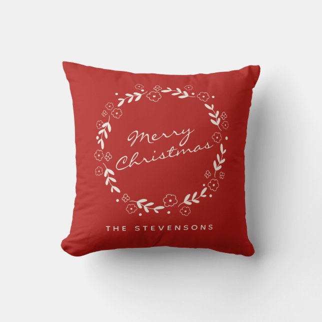 Red Merry Christmas Blumenstrauß Personalisiert Kissen (Vorderseite)