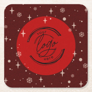 Red Merry Christmas Business Logo Snowflake Rechteckiger Pappuntersetzer