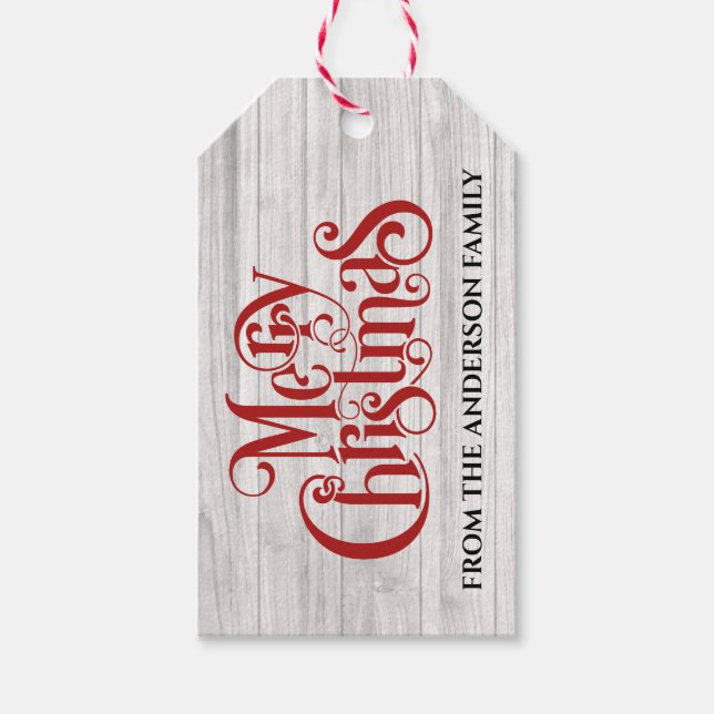 Red Merry Christmas Calligraphy Holiday Geschenkanhänger (Vorderseite)