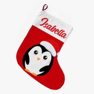 Red Merry Christmas Chubby Pinguin Weihnachtsmannm Großer Weihnachtsstrumpf