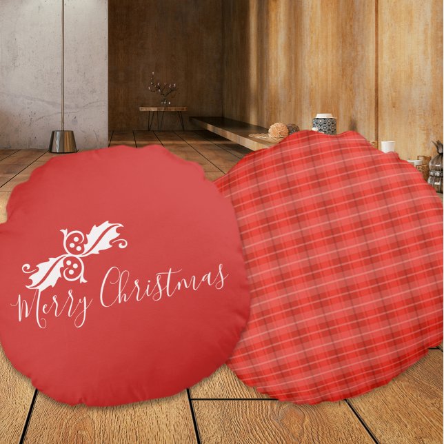 Red Merry Christmas Design Rundes Kissen (Red Merry Christmas Design Round Pillows (front and back))