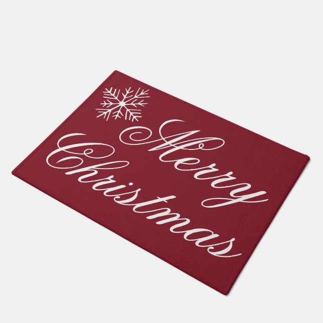Red Merry Christmas Doormat Rug Welcome Mat Fußmatte (Schrägansicht)