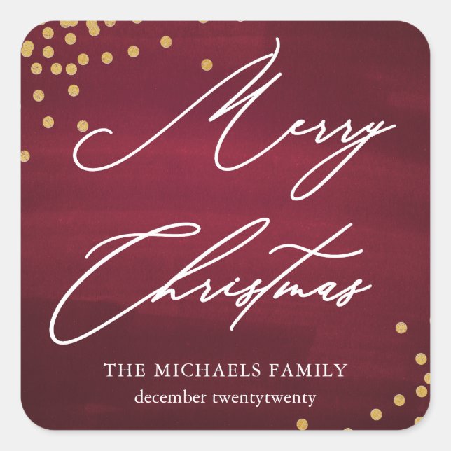 Red Merry Christmas Elegantes Script mit Imitate G Quadratischer Aufkleber (Vorderseite)