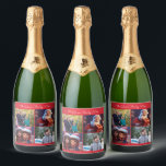 Red Merry Christmas Family Foto<br><div class="desc">Rotwein,  weihnachtliche Flaschenweinetiketten mit wechselnden Fotos und Texten - Sie können Ihren Familiennamen hinzufügen und Fotos ändern,  auf rotem Hintergrund gedruckt</div>