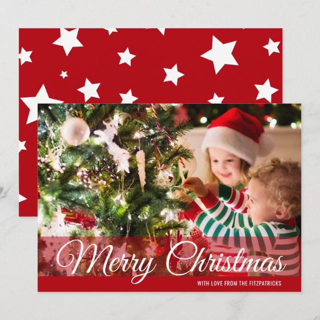 Red Merry Christmas Foto Card Feiertagskarte (Vorne/Hinten)